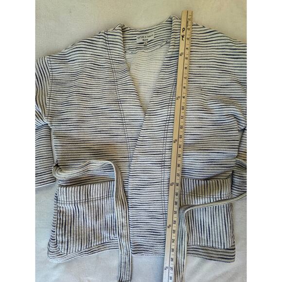 Madewell Texture & Thread White Navy Stripe Kimono Wrap Tie Waist Jacket M - Picture 7 of 8